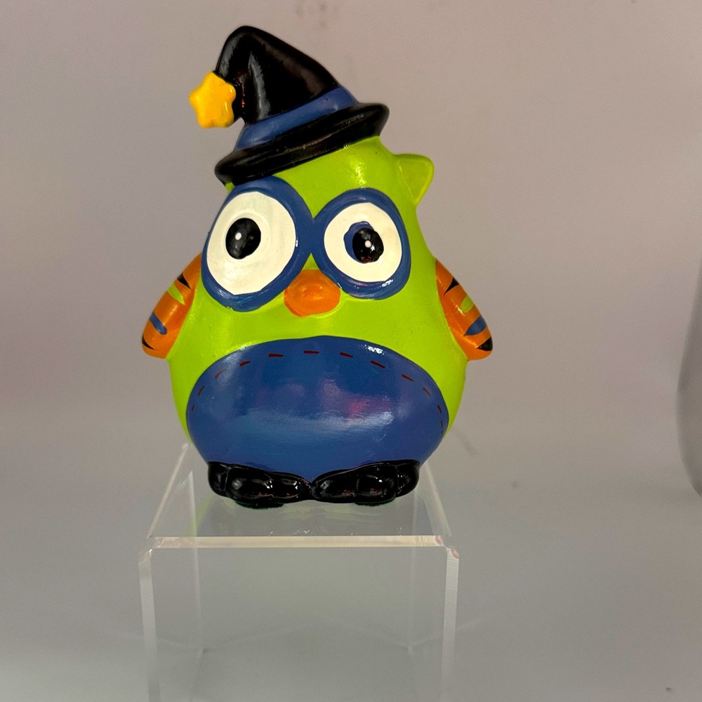 Halloween Inspired Ceramic  Owl Figurine with Witch Hat